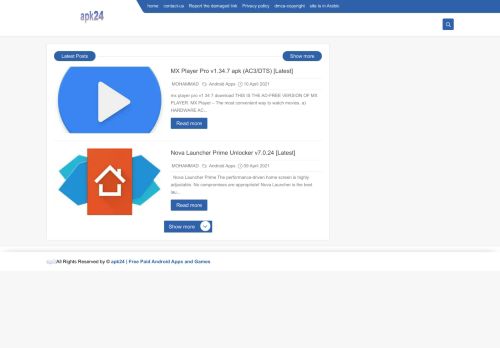 لقطة شاشة لموقع apk24 | Free Paid Android Apps and Games
بتاريخ 11/04/2021
بواسطة دليل مواقع عرب ويب توب